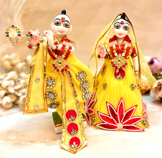 RK / Yugal Sarkar/ Laxmi ji & Ganesh ji Set Lime Lotus Lehenga & Dhoti - 6 piece set