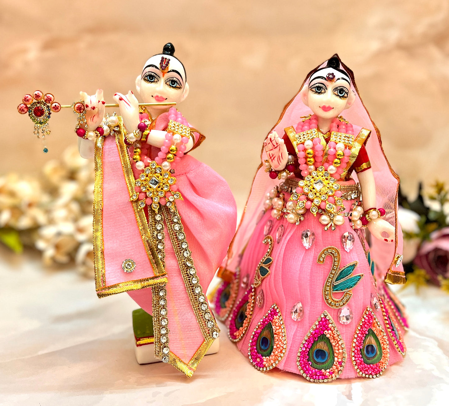RK / Yugal Sarkar/ Laxmi ji & Ganesh ji Set Pink Lehenga & Dhoti - 6 piece set