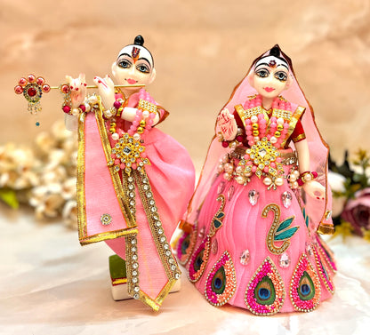 RK / Yugal Sarkar/ Laxmi ji & Ganesh ji Set Pink Lehenga & Dhoti - 6 piece set