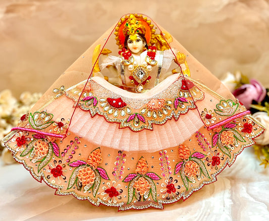 Luxe - Mata Rani Pastel Peach Lotus Lehenga, choli & Duppatta- 3 piece set