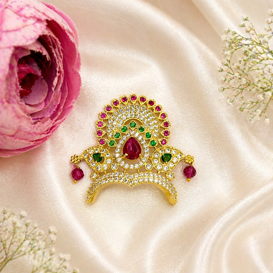 Divya Ratna kundan mukut with pink and green stones for all God idols 