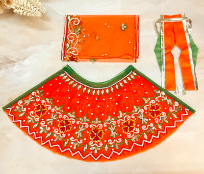 Luxe - Mata Rani Kesari Pearl Lehenga, choli & Duppatta- 3 piece set