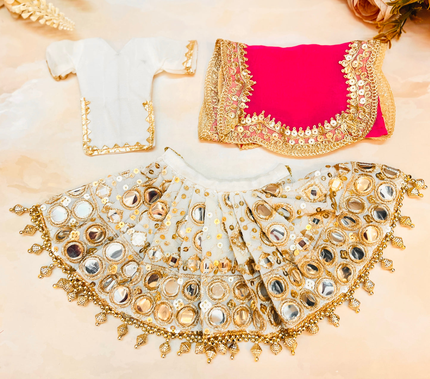 Iskcon Inspired Chandrika Roop Radhe Krishna Dress - 7 piece set