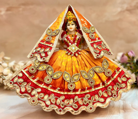 Mata Rani Lehenga & Patka ( 2 piece set) - Pastel Orange & Red Bandhej
