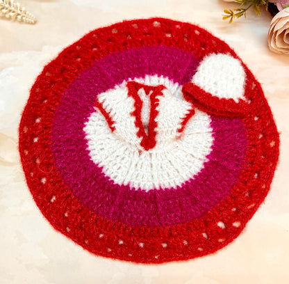Red & Pink Lotus Woollen Laddu Gopal Dress with Woollen Cap
