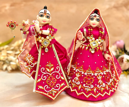 Luxe - RK / Yugal Sarkar/ Laxmi ji & Ganesh ji Set Magenta Pearl Lehenga & Dhoti - 6 piece set