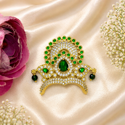 Maharaja Emerald Mukut for Laddu Gopal No 4 with green stones and golden finish