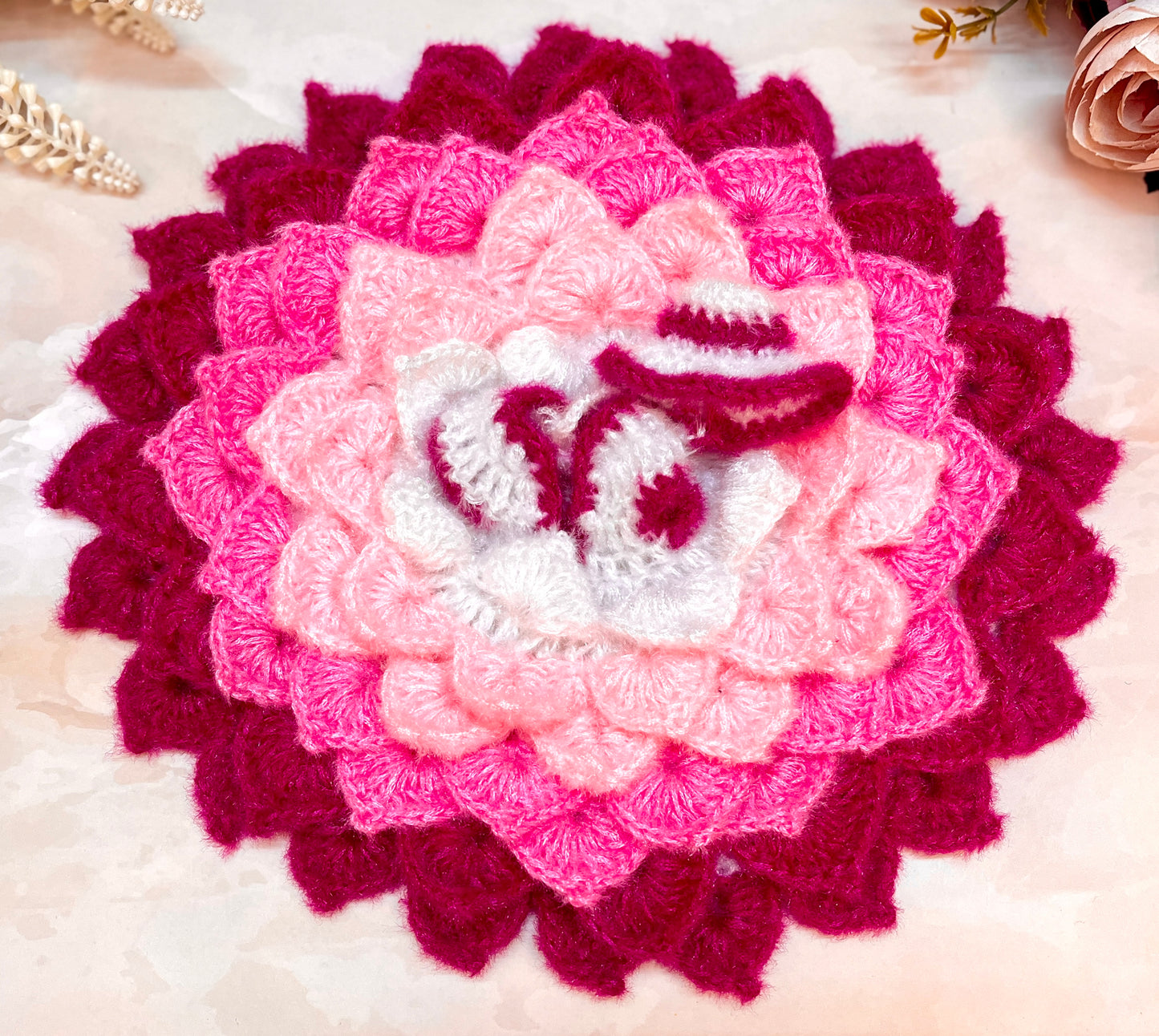 Magenta & White Lotus Woollen Laddu Gopal Dress with Woollen Cap