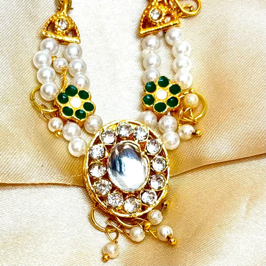 White Green Stone Necklace / Haar for Mata Rani, Laddu Gopal, RK