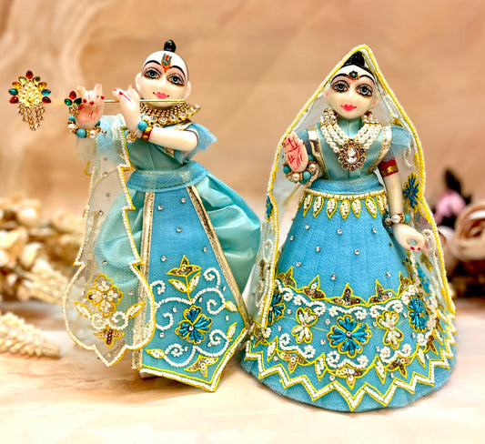 Luxe - RK / Yugal Sarkar/ Laxmi ji & Ganesh ji Set Sky blue Pearl Lehenga & Dhoti - 6 piece set