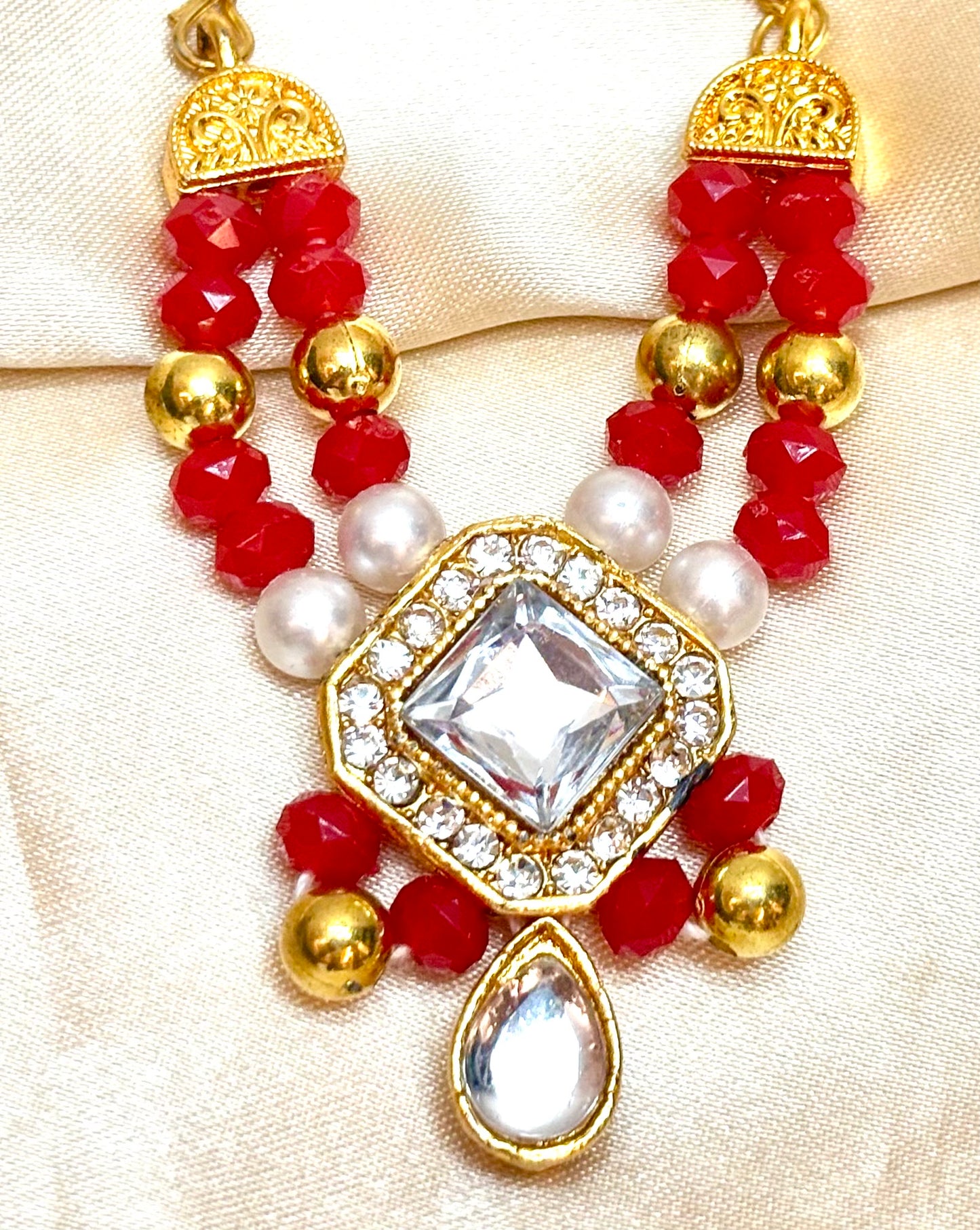 Red White Stone Necklace / Haar for Mata Rani, Laddu Gopal, RK