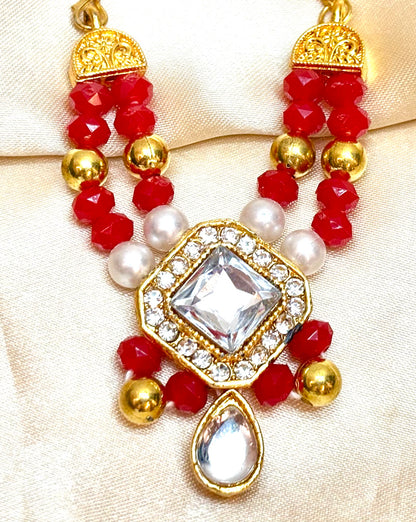 Red White Stone Necklace / Haar for Mata Rani, Laddu Gopal, RK