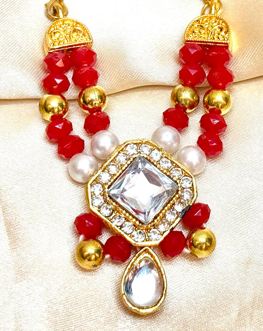 Red White Stone Necklace / Haar for Mata Rani, Laddu Gopal, RK