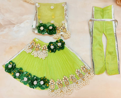 Mata Rani Green Pearl Lehenga, choli & Duppatta- 3 piece set