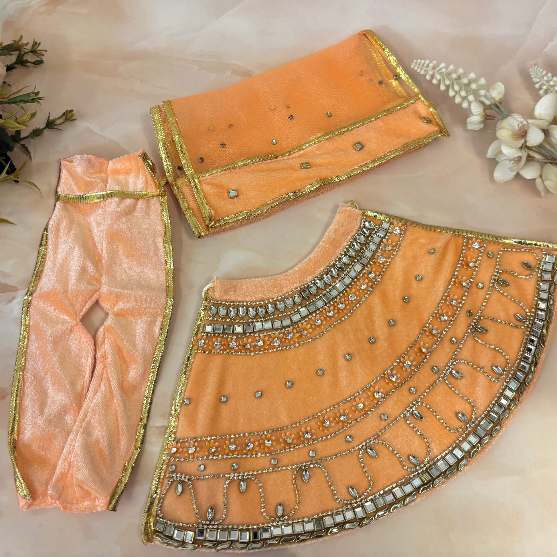 Peach Adhya Shringar Velvet Mata Rani Dress