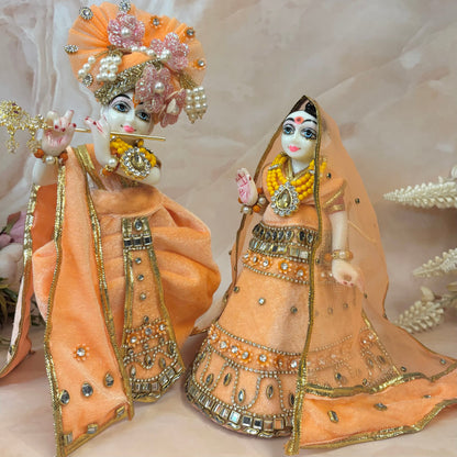 Peach Royale Velvet Radha Krishna Dress