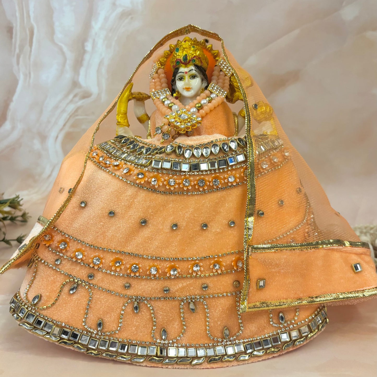 Peach Adhya Shringar Velvet Mata Rani Dress