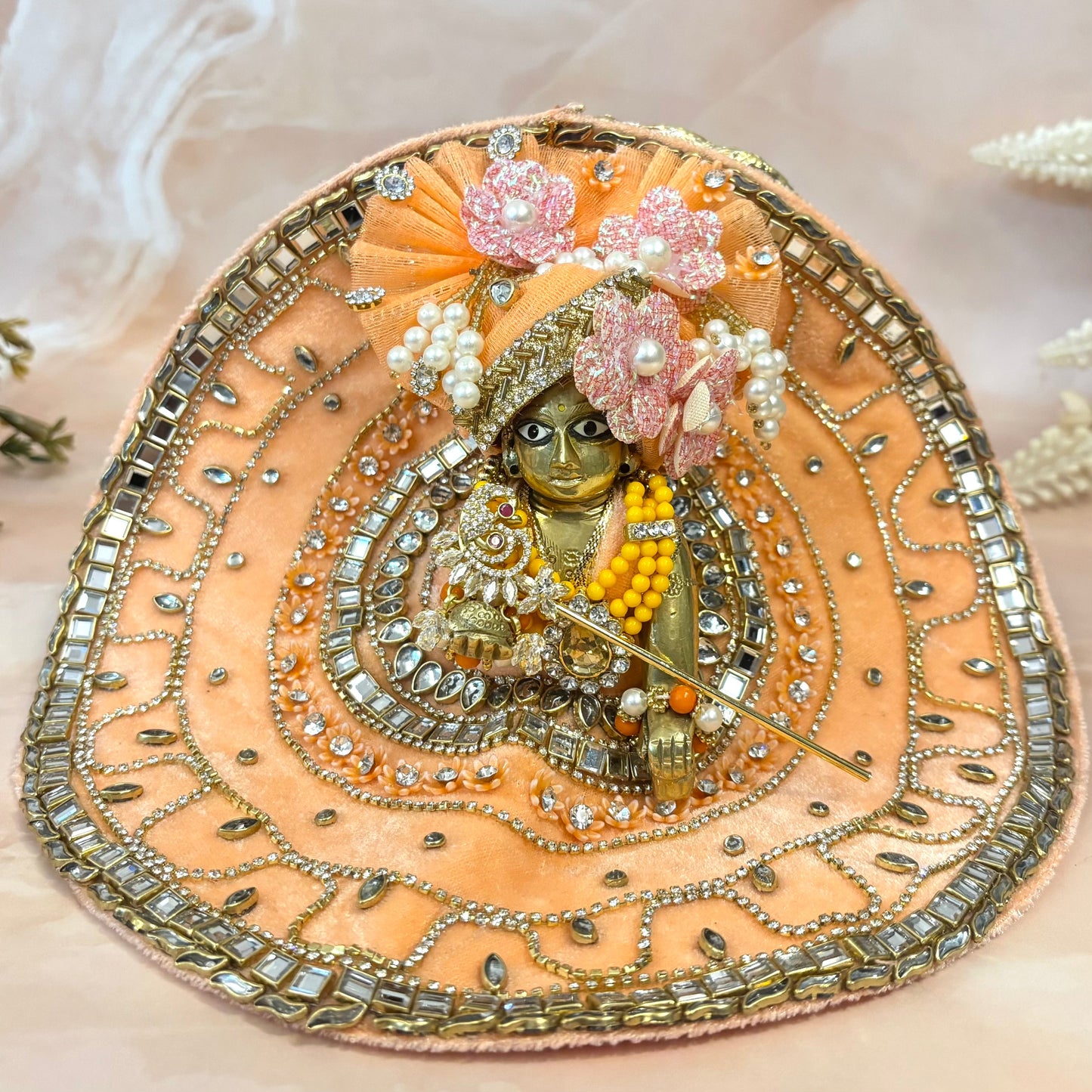 Peach Royale Velvet Laddu Gopal Dress