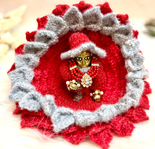 Grey & Maroon Woollen Laddu Gopal Dress with Woollen Cap