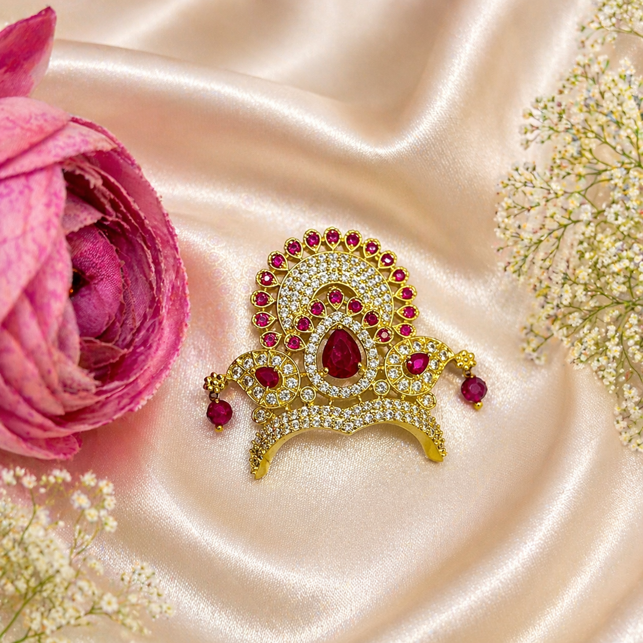 Divya Ruby Surya Mukut with crystal stones and ruby accents for Gods and Goddesses