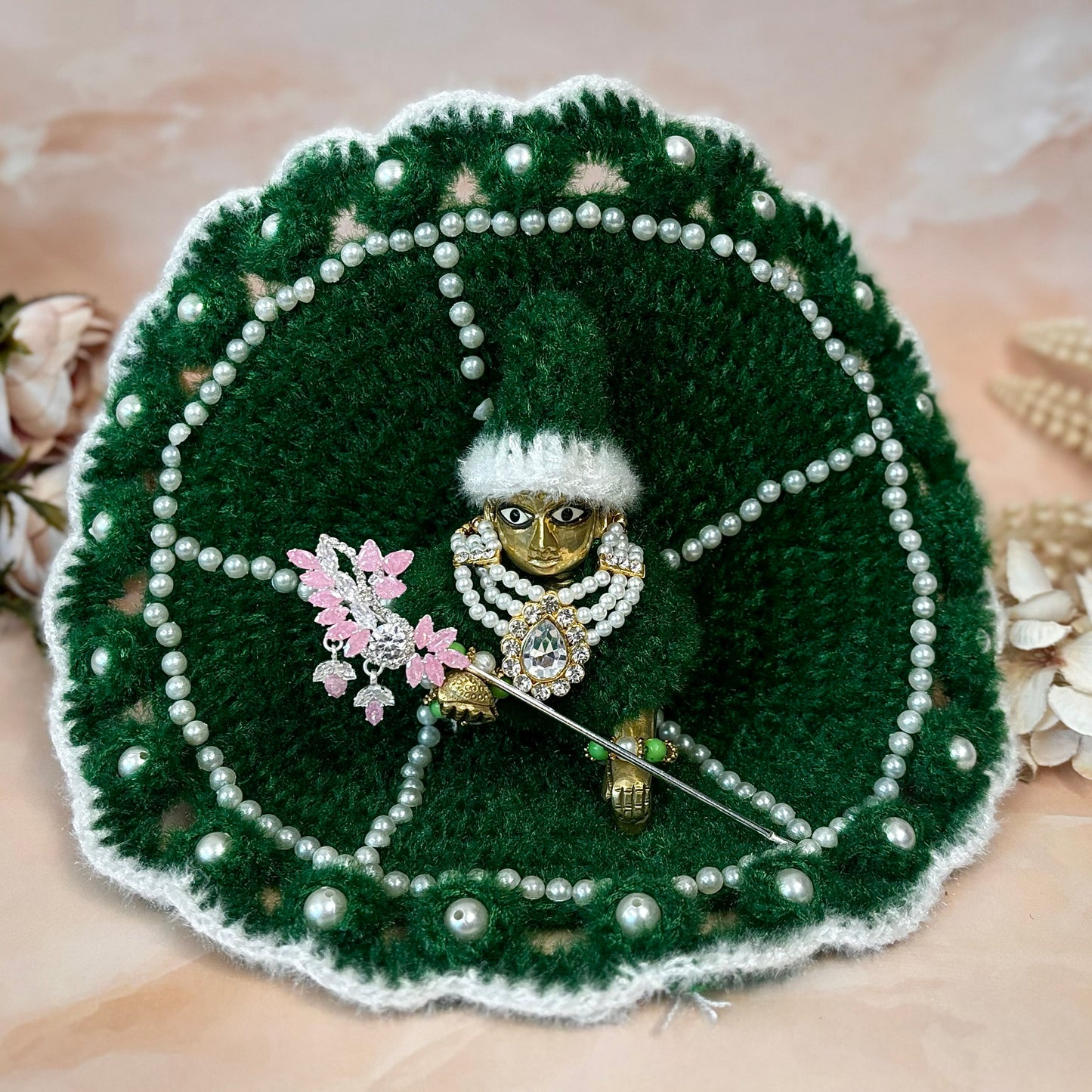 Green Pearl Woollen Laddu Gopal Dress