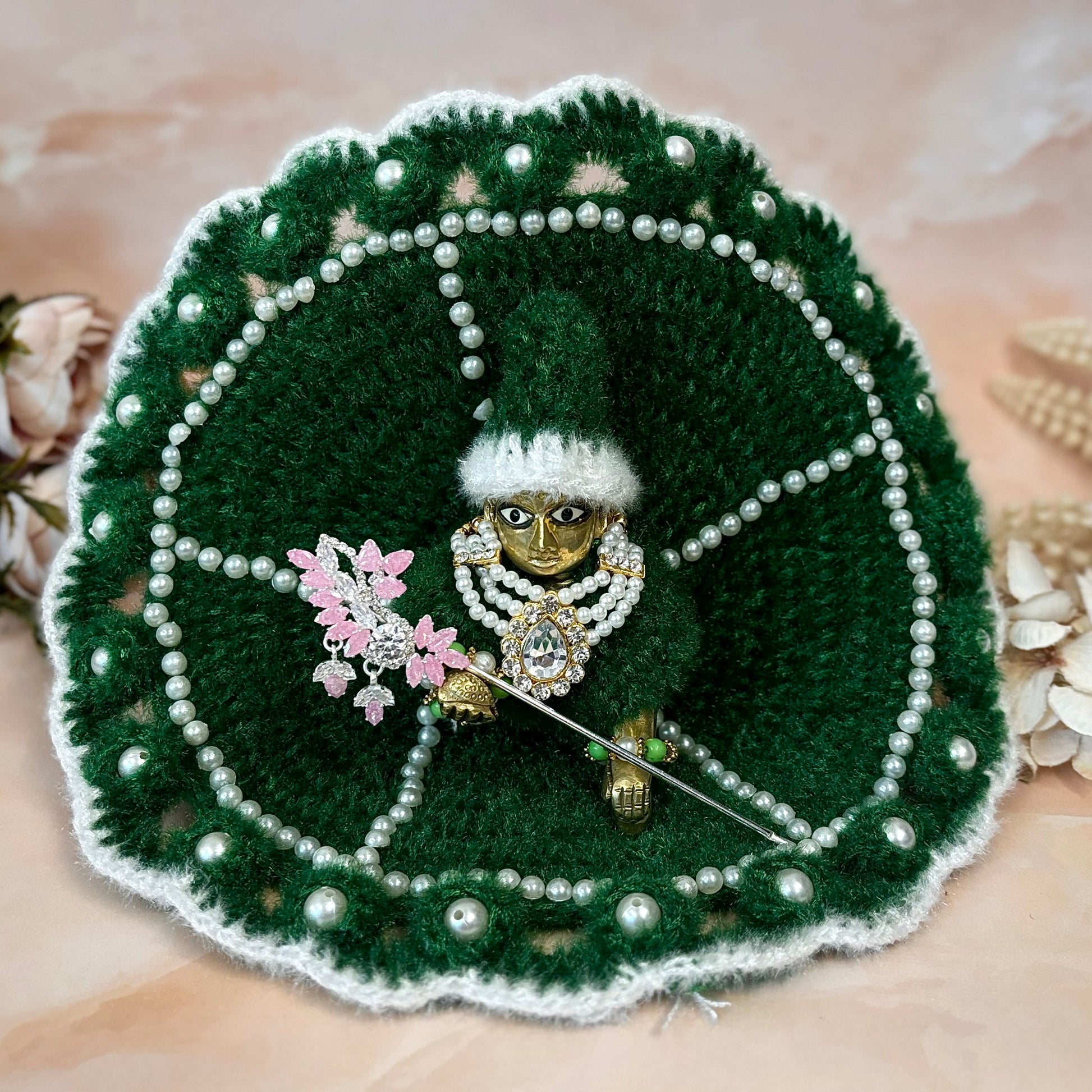 Green Pearl Woollen Laddu Gopal Dress