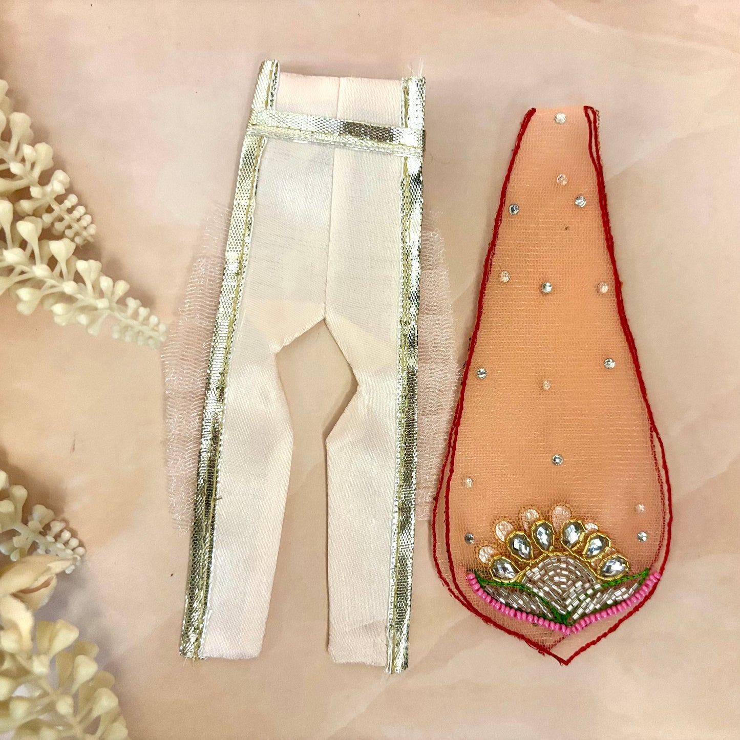 Luxe - Peach Lotus Hand Embroidered Laddu Gopal Dress (4 piece set)