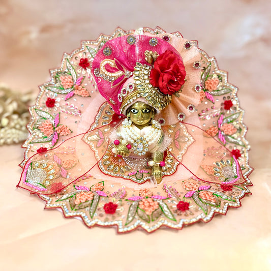 Luxe - Peach Lotus Hand Embroidered Laddu Gopal Dress (4 piece set)