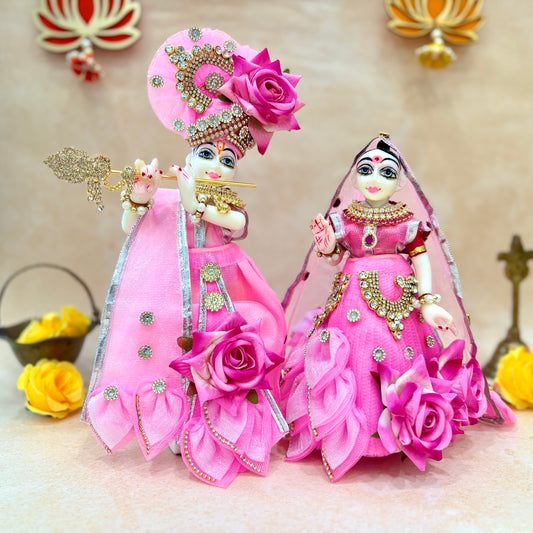RK / Yugal Sarkar/ Laxmi ji & Ganesh ji Set Pink Rose Lehenga & Dhoti - 7 piece set