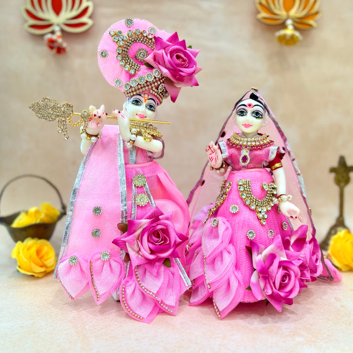RK / Yugal Sarkar/ Laxmi ji & Ganesh ji Set Pink Rose Lehenga & Dhoti - 7 piece set