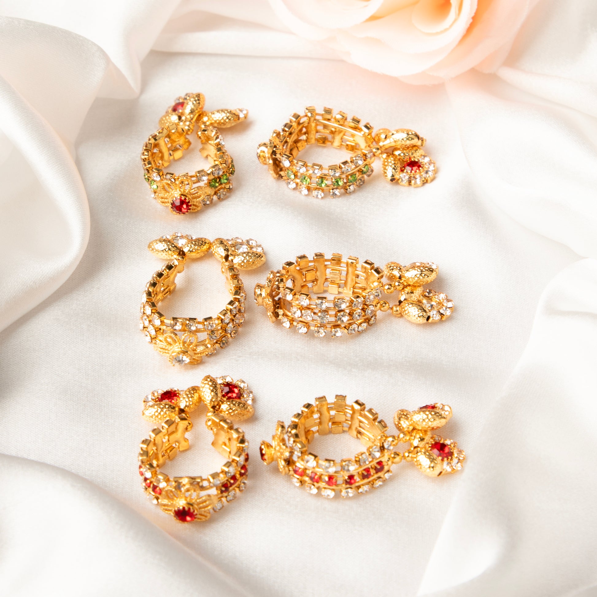 Premium gold plated Laddu Gopal kangan set with red and white stones for size 4-5