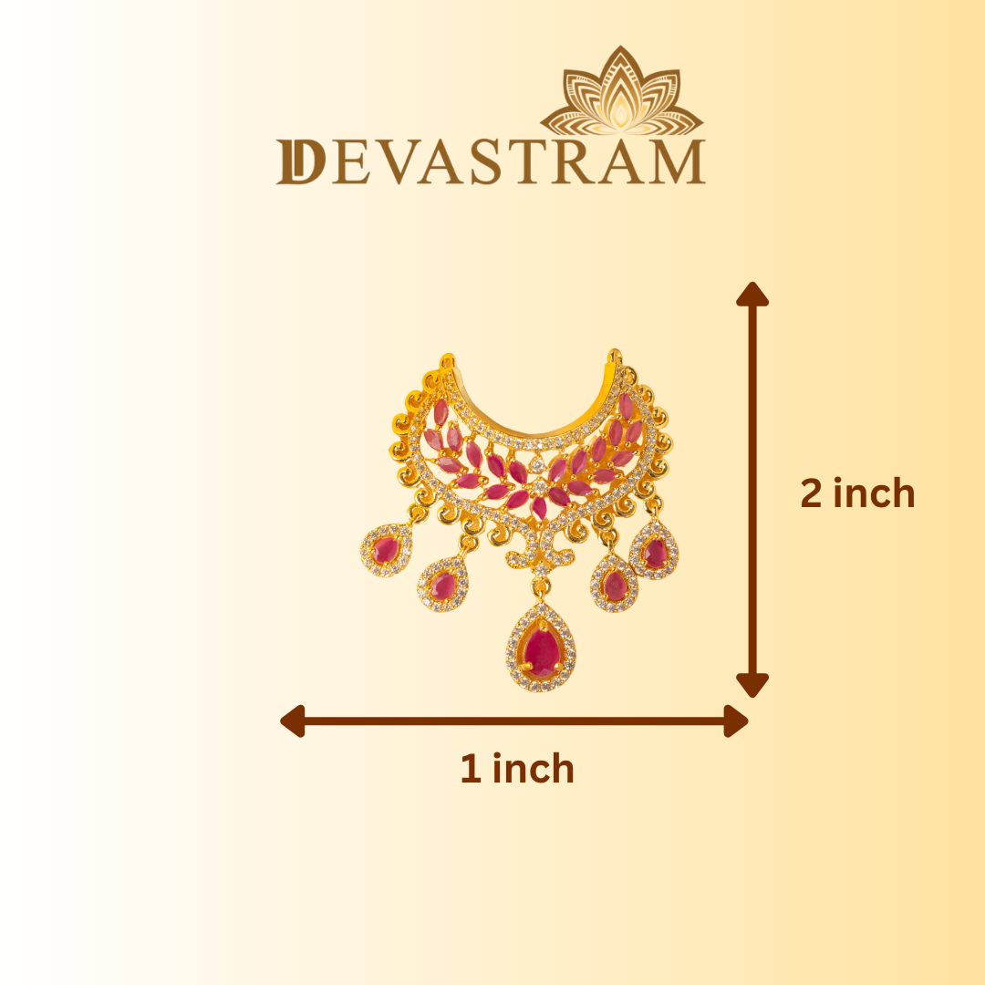 Gold necklace with pink stones on a beige background 
