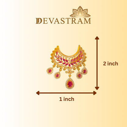 Gold necklace with pink stones on a beige background 