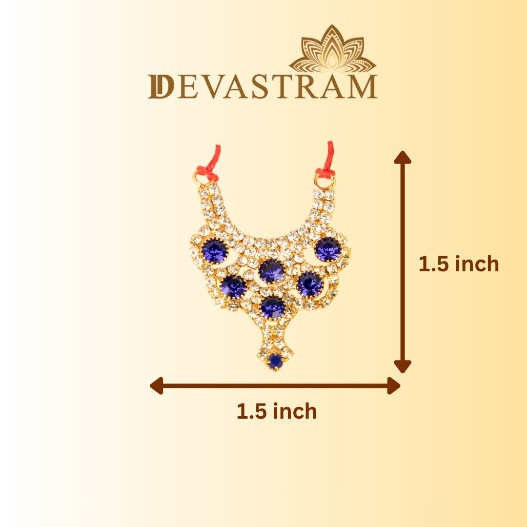 Gold necklace with blue stones and measurement details on a beige background, featuring Beautiful Design