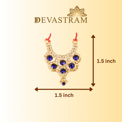 Gold necklace with blue stones and measurement details on a beige background, featuring Beautiful Design