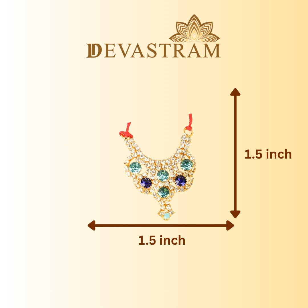 Necklace with gemstones and measurement details on a beige background