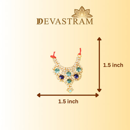 Necklace with gemstones and measurement details on a beige background