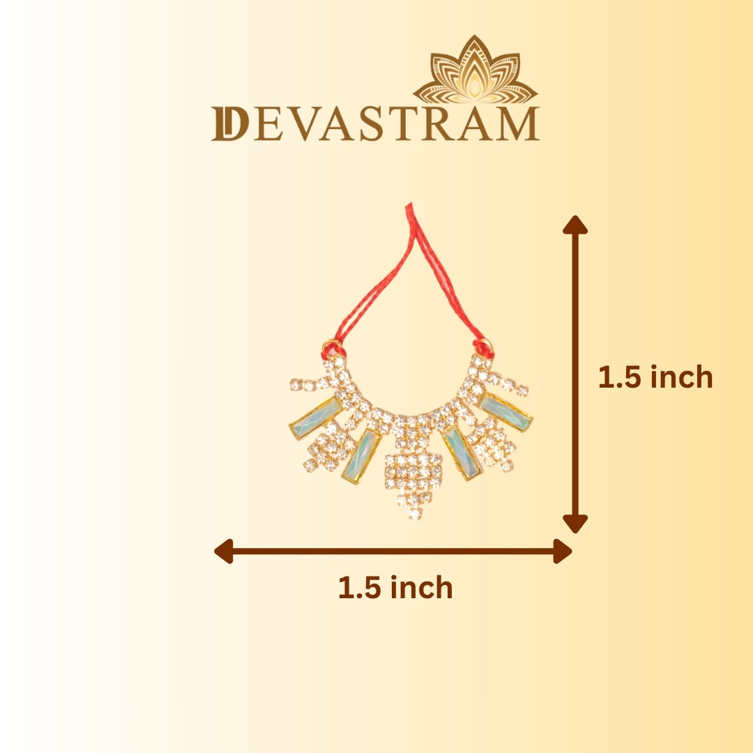 Jewelry with dimensions labeled on a beige background, featuring the blue white stones