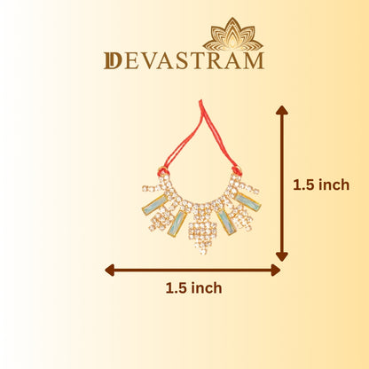 Jewelry with dimensions labeled on a beige background, featuring the blue white stones