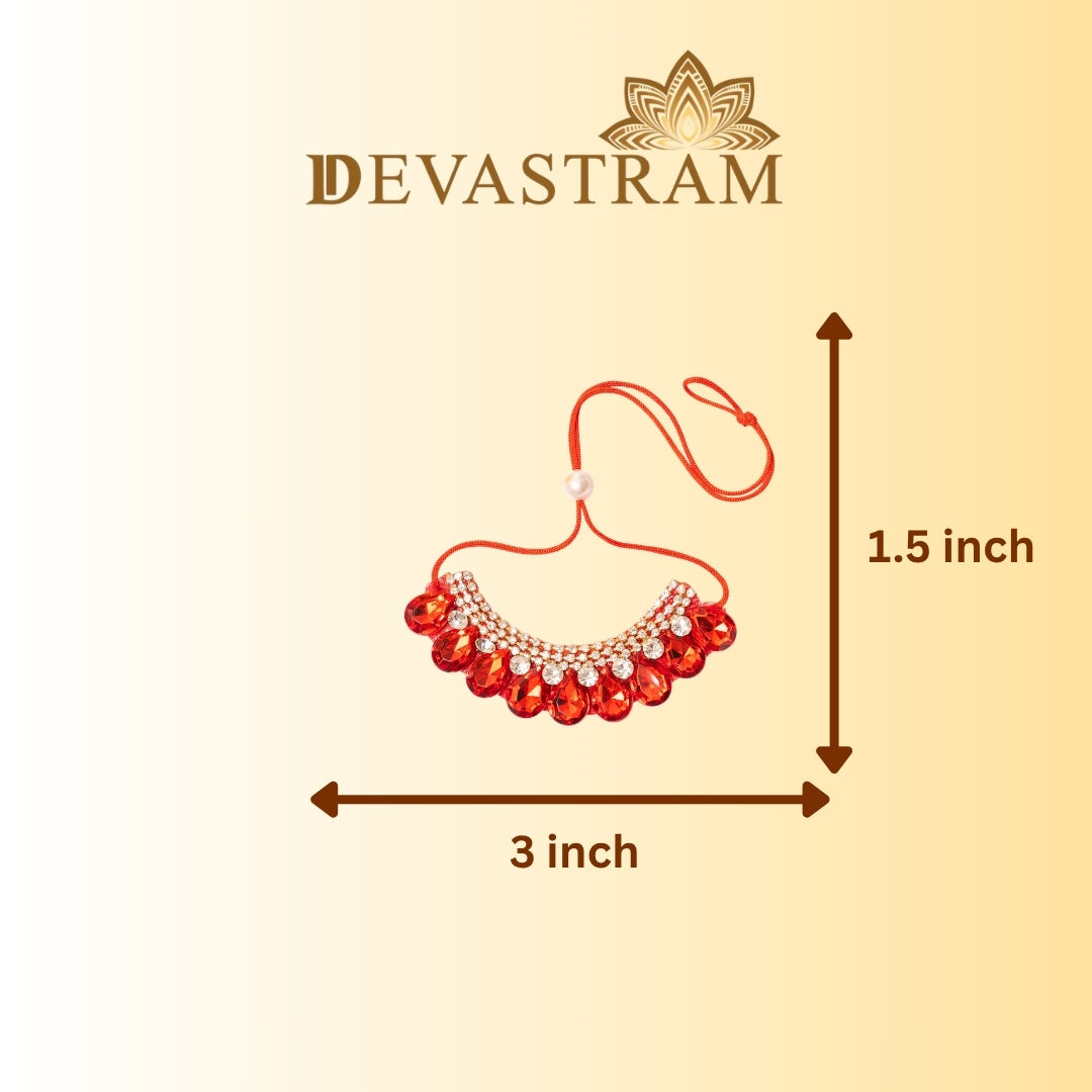 Red necklace with measurements on a beige background, featuring the Beautiful Necklace
