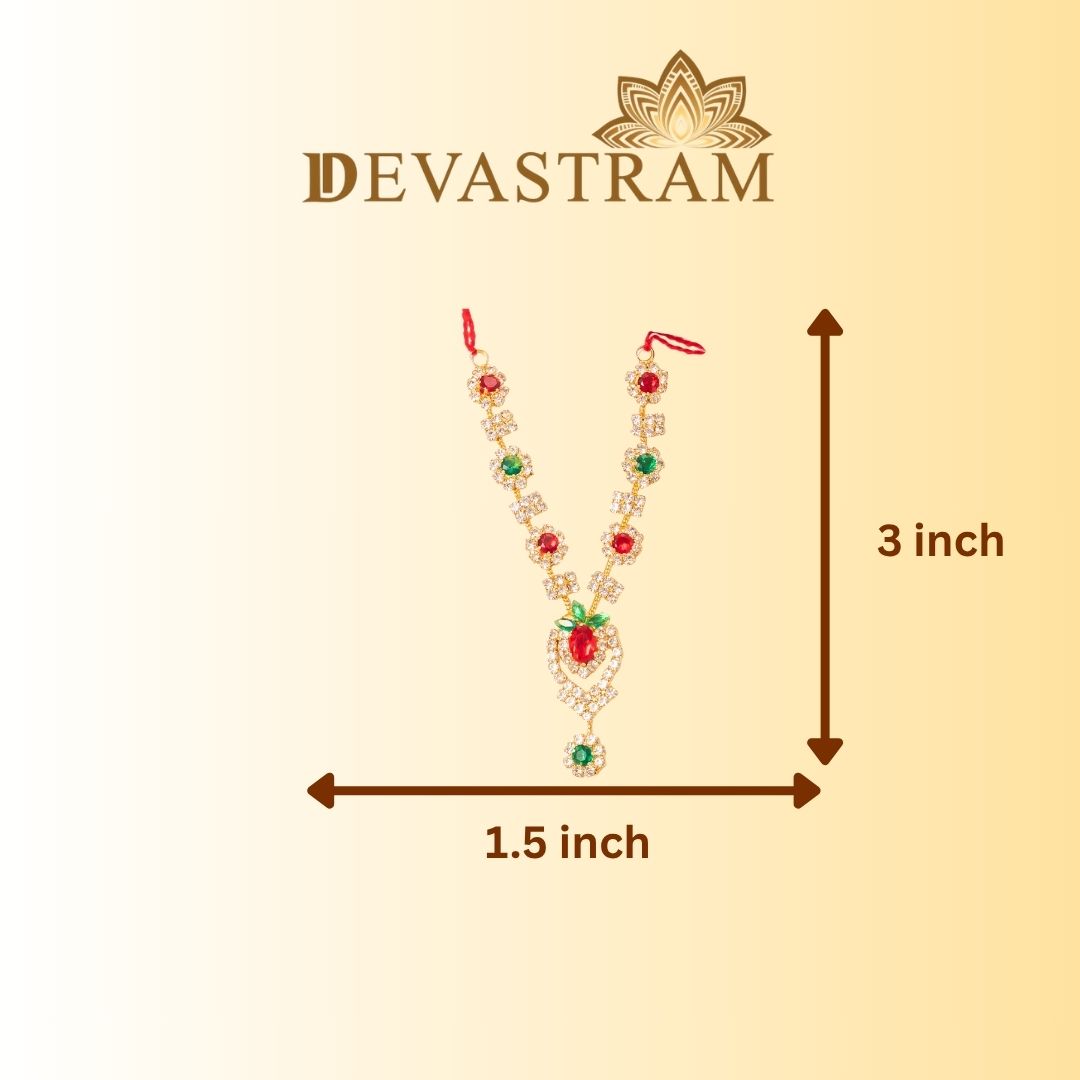 Laddu Gopal necklace with measurements on a beige background