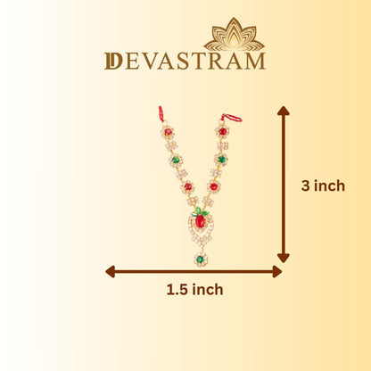 Laddu Gopal necklace with measurements on a beige background