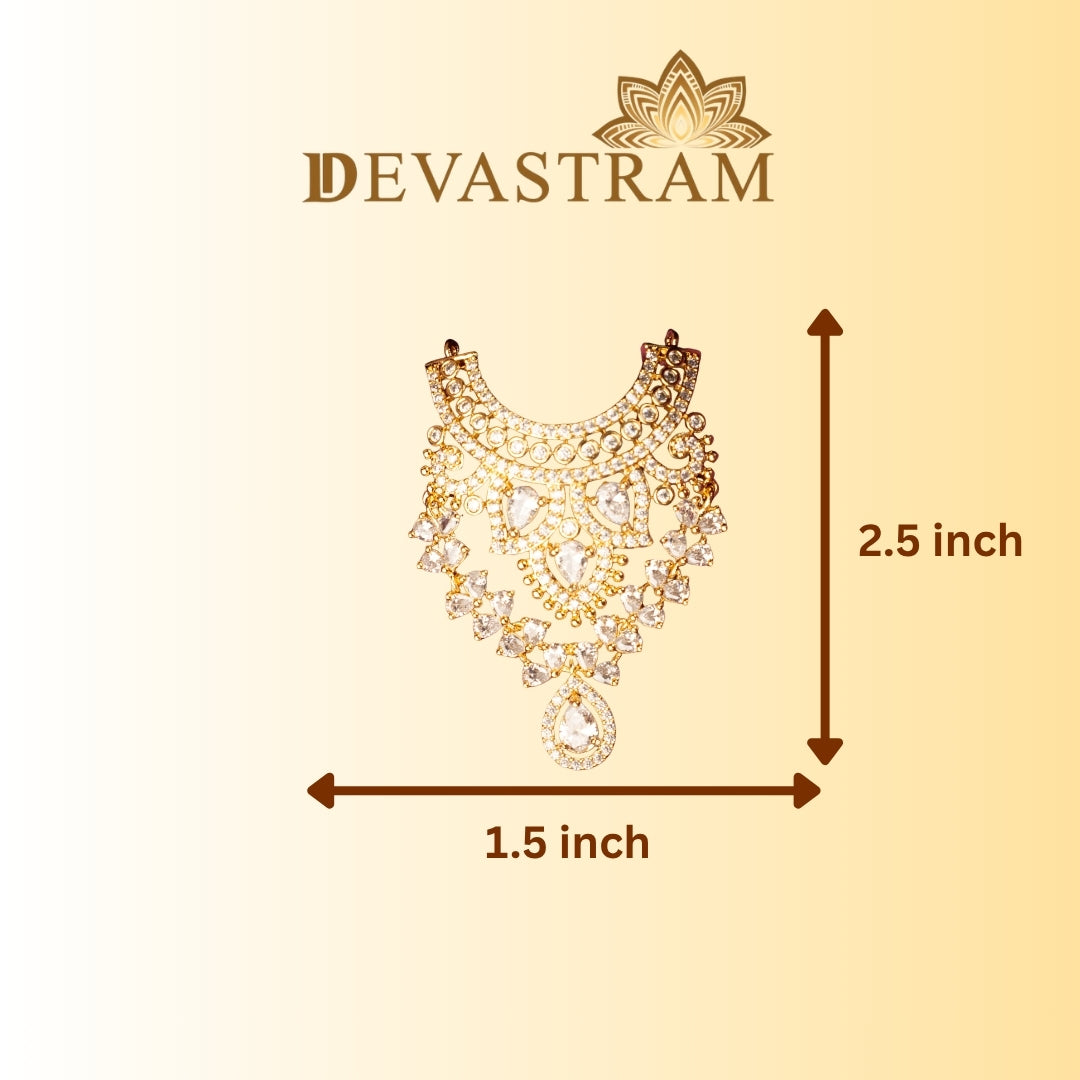 Gold necklace with measurements on a beige background, featuring half moon combination 