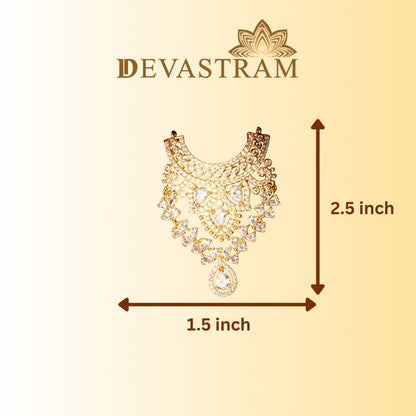 Gold necklace with measurements on a beige background, featuring half moon combination 
