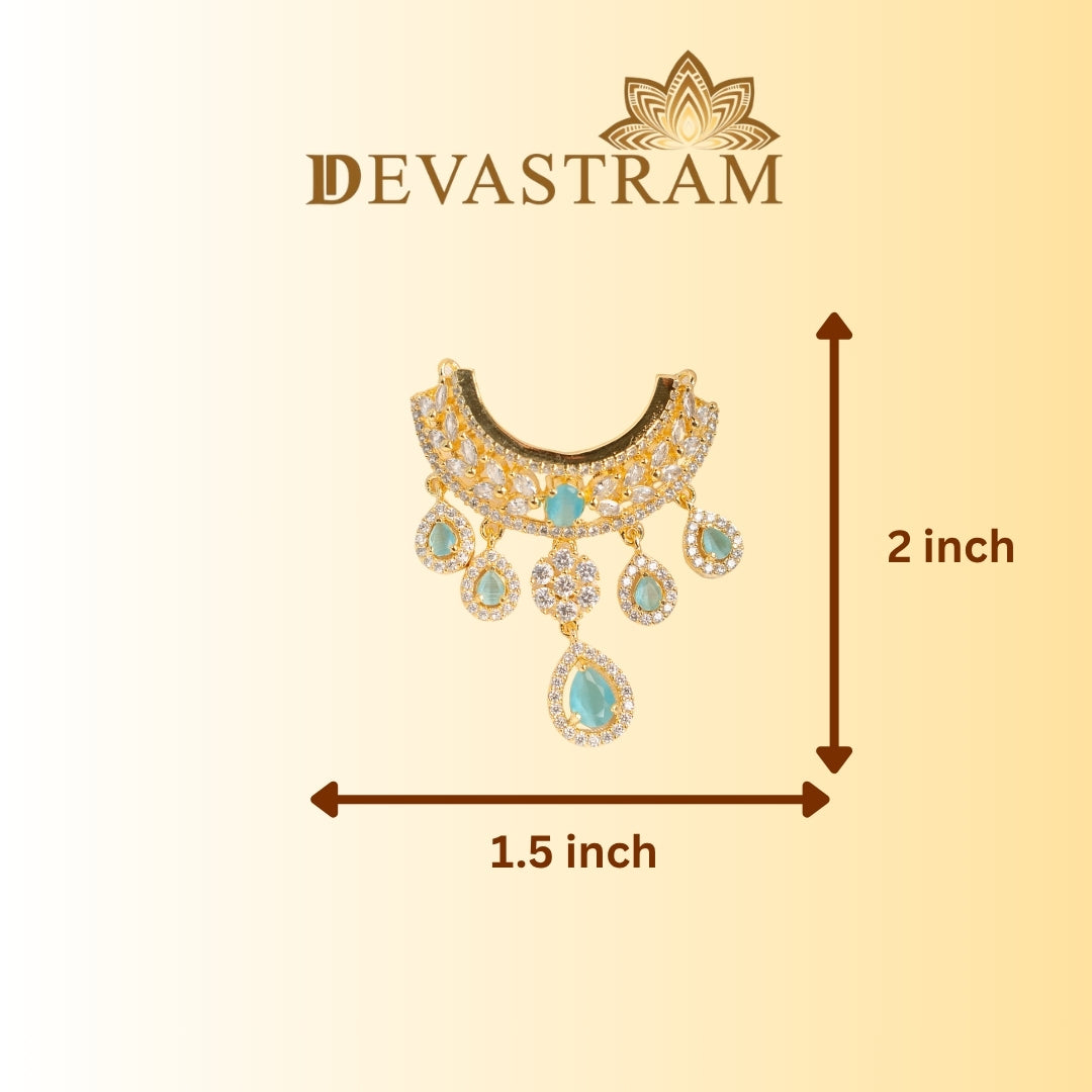 Jewelry set with measurements on a beige background, featuring the light Blue Stone in beautiful design Laddu Gopal Necklace
