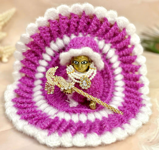 Lavendar Woollen Laddu Gopal Dress with Woollen Cap