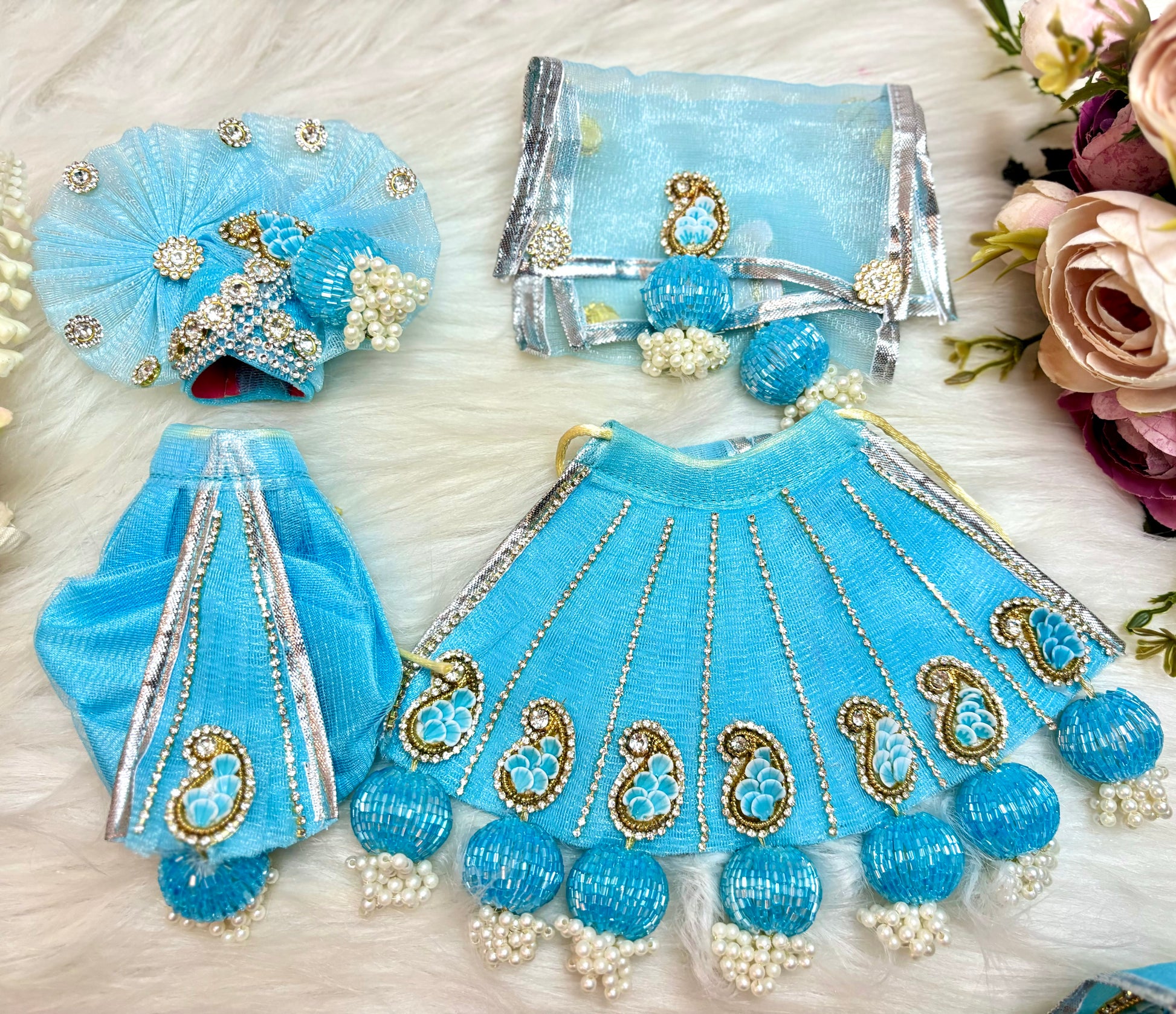 Laxmi ji & Ganesh ji Set Skyblue Lehenga & Dhoti