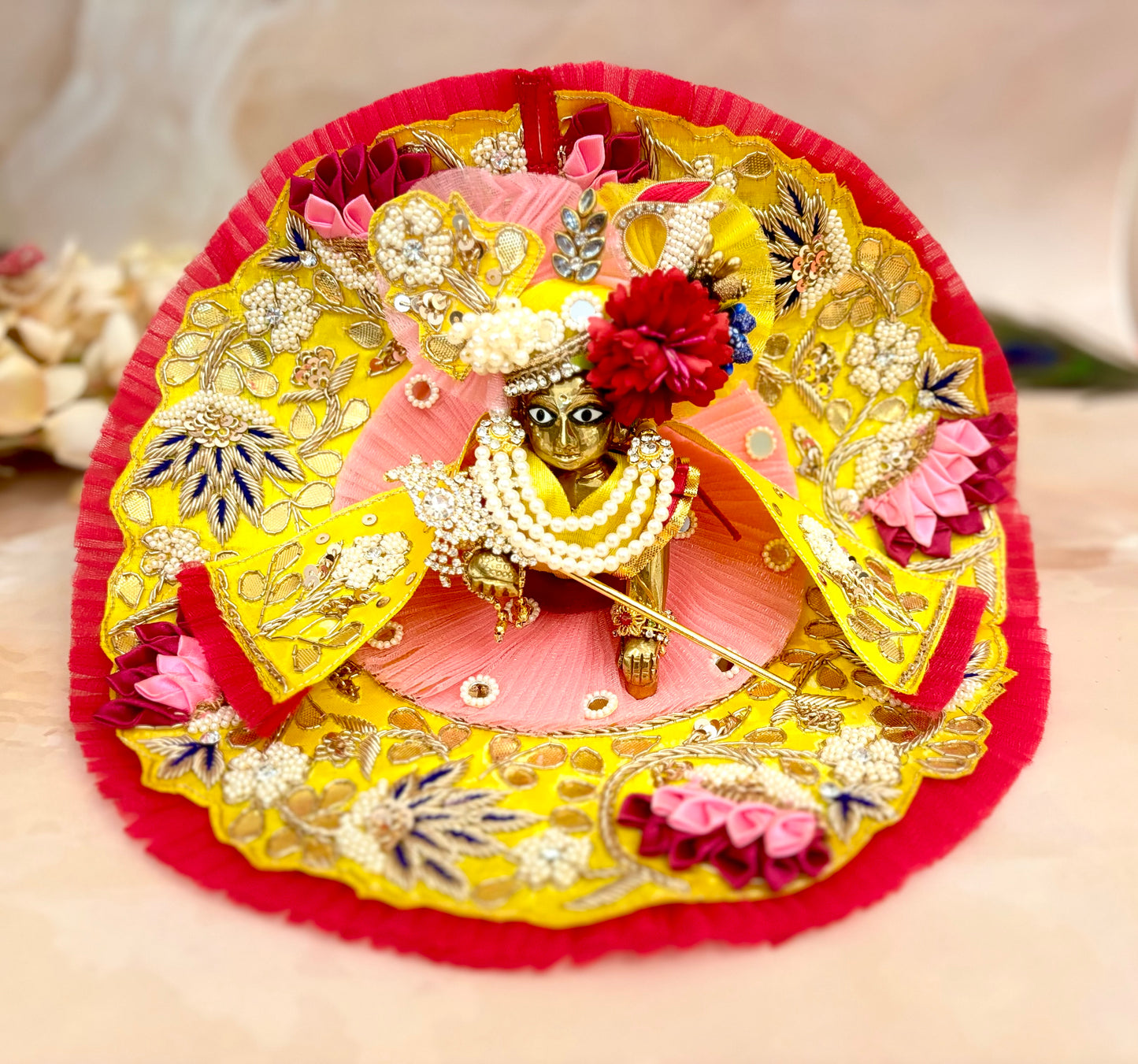 Luxe- Yellow & Pink Hand embroidered Laddu Gopal Dress