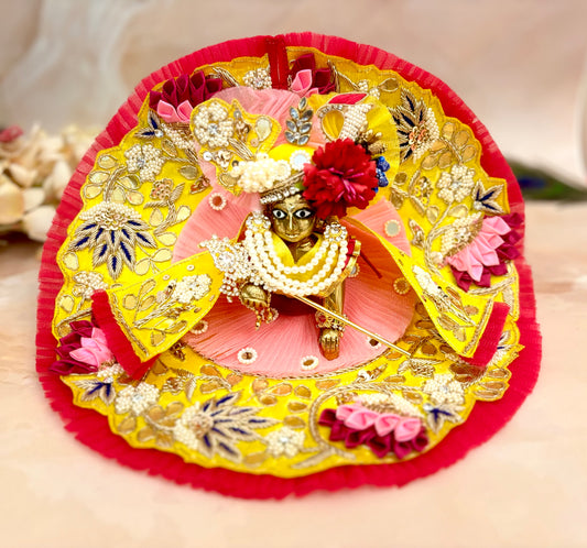 Luxe- Yellow & Pink Hand embroidered Laddu Gopal Dress