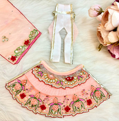 Luxe - Mata Rani Pastel Peach Lotus Lehenga, choli & Duppatta- 3 piece set